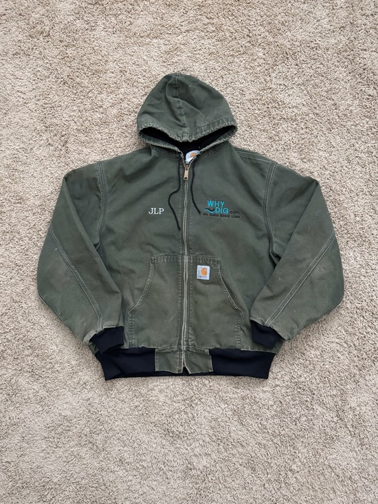 Carhartt Other - Vintage Carhartt JR104 Sz L Hooded Olive Green Canvas Jacket Thermal Lined Mens
